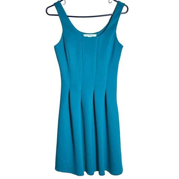 Boston Proper Blue Scuba Knit A-Line Pleated Dress • Size 2 - Picture 1 of 9